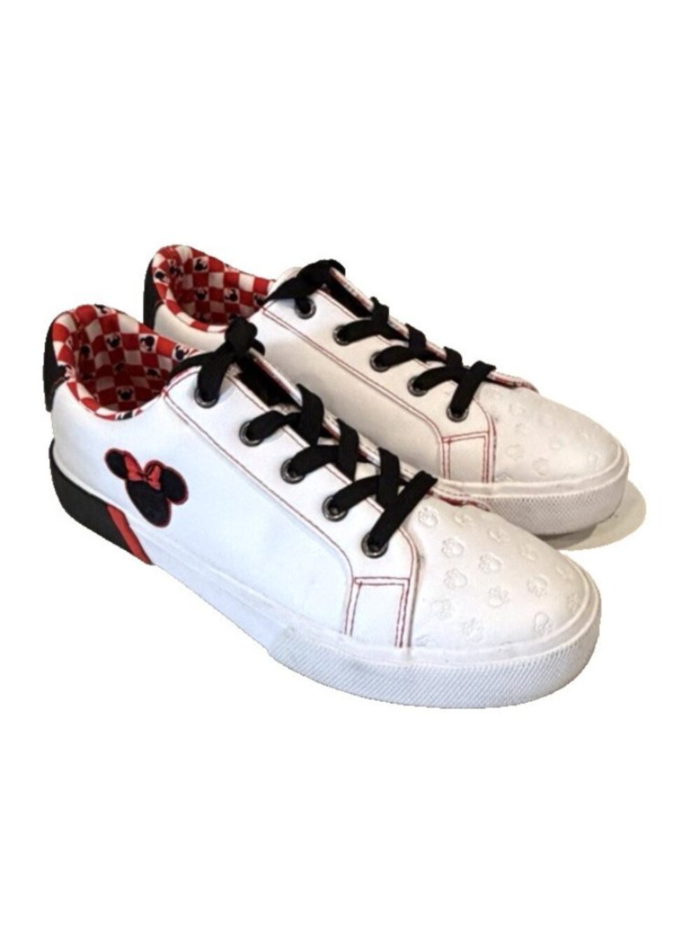 Disney Minnie Mouse Ground Up White Sneakers Lace Up Logo White Red Black Sz 7.5